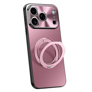 Imagem de POYUFRG Capa magnética para iPhone 17 Pro Max/17 Pro/17 Air/17, capa fina galvanizada fosca com suporte de anel giratório capa de proteção de lente de metal, rosa, 17 Air
