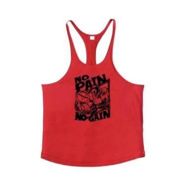 Imagem de Camiseta Sem Mangas Para Academia Masculina Com Estampa NO PAIN NO GAI