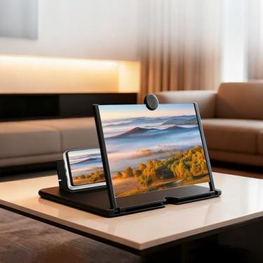 Imagem de Lupa para celular de 35.6 cm, ampliador de tela 3D HD para filmes, vídeos e jogos, suporte dobrável para celular com amplificador de tela, compatível com todos os smartphones, preto