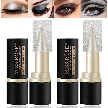 Imagem de LOKFAR Conjunto de 2 peças de delineador de gel prateado, delineador creme, à prova de manchas e à prova d'água, lápis delineador de olhos prateado fosco, lápis de tatuagem e lápis de sobrancelha, lápis de gel, delineador de olhos para mulheres