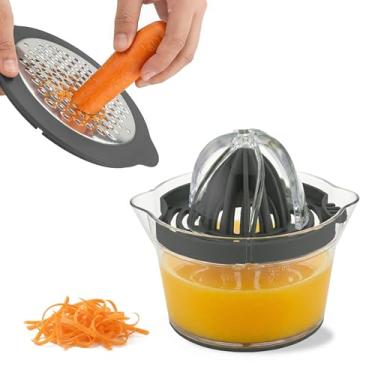 Imagem de EYNEL Espremedor de frutas cítricas manual 5 em 1 com copo medidor – espremedor de limão, laranja e limão, separador de ovos e ralador de alho, livre de BPA, 340 g, verde (1, cinza)