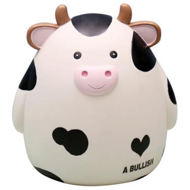 Imagem de Cofrinho de vaca para crianças, cofrinho inquebrável, lindo cofrinho de vaca preto, branco e amarelo, caixa de economia de dinheiro de grande e pequena capacidade, presente de aniversário de Natal