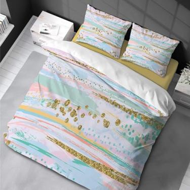 Imagem de Conjunto de capa de edredom King Size para todas as estações, leve, moderno, padrão de aquarela, listrado, 3 peças, 200 x 200 cm, 80 x 80 cm x 2 cm