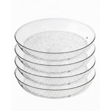 Imagem de Pacote com 4 bandejas de servir transparentes, bandeja de plástico redonda, bandeja à prova de derramamento para mesa de café, penteadeira, bandeja decorativa para otomano, bandeja de perfume