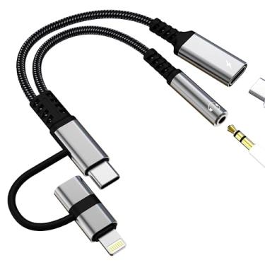 Imagem de Adaptador auxiliar para USB C (2 em 2) para iPhone 17 16 15 14 Fone de ouvido Lightning Audio 3,5 mm Cabo Jack para Apple Splitter Dongle Charger tipo C, cabo de carregamento para iPad Lighting DAC