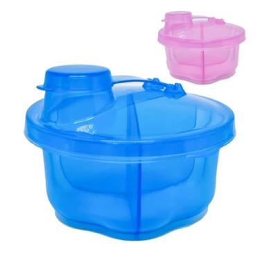 Imagem de Porta-Leite em Pó com 3 Compartimentos, Rosa e Azul, 150g Capacidade Total, Livre de BPA
