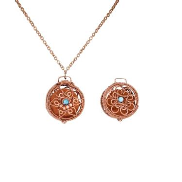 Imagem de Colar com pingente de cobre perfumado feito à mão, 2 em 1, joia perfumada com fragrância de óleo essencial com pedra vulcânica e difusor de aromaterapia, pingente de perfume, medalhão perfumado