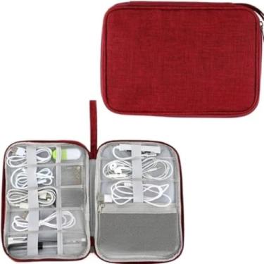 Imagem de Bolsa Organizadora de Cabos e Eletrônicos Portátil – Necessaire Multifuncional Impermeável para Viagem(pequeno-Vermelho)
