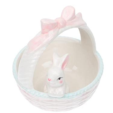 Imagem de VOSAREA 1 peça de decoração de coelho de cerâmica para artesanato de porcelana de Páscoa para escritório em casa, enfeite de jardim para celebrações de primavera e festas de meninos e meninas