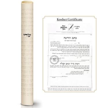 Imagem de SURI Pergaminho Kosher Mezuzah de 12 cm feito em Israel, escrito à mão por um rabino judeu certificado (haste macia), 100% papel de pergaminho kosher, oração de Shema