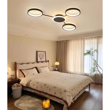 Imagem de Luminária de teto LED moderna para sala de estar, regulável com controle remoto, retangular, preta, 47W, adequada para quartos, salas de estar, cozinhas e salas de jantar de 10 a 20 m² (3+1)