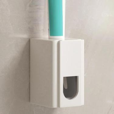 Imagem de 1 rack de armazenamento de escova de dentes, rack de escova de dentes elétrica, dispensador automático de pasta de dente montado na parede e acessórios de banheiro