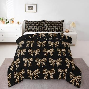 Imagem de Erosebridal Conjunto de edredom solteiro com laço de guepardo, para crianças, meninos e meninas, marrom, abstrato, leopardo, estampa de leopardo