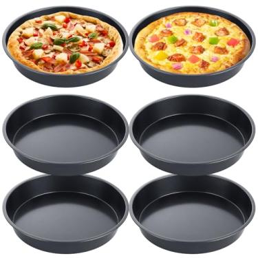 Imagem de AKOLAFE Pacote com 6 formas profundas para pizza de 25,4 cm, formas de pizza redondas para forno, antiaderente, conjunto de pratos de pizza de metal, bandeja de aço carbono, antiaderente, para servir