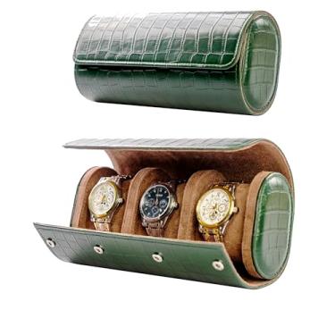 Imagem de MR.OKAY Estojo de viagem para 3 relógios - estojo de couro clássico com textura soberba. (rolo de relógio portátil ou organizador para armazenamento e exibição). Presente de festival para homens, tudo