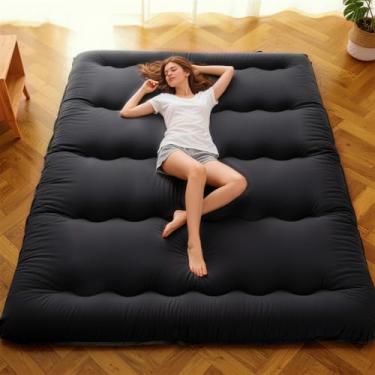 Imagem de COMFLIVE Colchão futon de chão japonês, 137 x 203 cm, preto, completo, design acolchoado dobrável