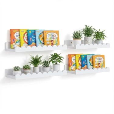 Imagem de Prateleiras flutuantes para parede, conjunto de 4, prateleiras de madeira rústica montadas na parede para banheiro, quarto, sala de estar, cozinha, prateleira suspensa para livros/armazenamento