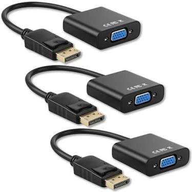 Imagem de Lpluziyyds Adaptador DisplayPort (DP) para VGA, banhado a ouro 1080p a 60Hz (macho para fêmea) para laptop, desktop, PC, monitor e mais (pacote com 3)