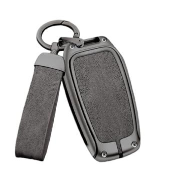 Imagem de Capa de couro para chave de carro de liga de zinco, suporte de concha, acessórios de estilo automático, chaveiro compatível com Toyota Prado 120 Fj150 Land Cruiser(A-gun grey)