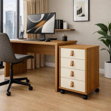 Imagem de Gaveteiro Com Rodinha Quarto Escritório 4 Gavetas Multiuso Cor:Cedro/O