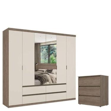 Imagem de Guarda Roupa Casal Nobre 6 Portas Glass Rustic Off White E Cômoda Gave