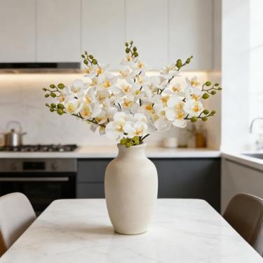 Imagem de OBDXZHC 8 peças de hastes artificiais de 64 cm de orquídea branca Phalaenopsis flor de toque real, 56 pétalas grandes para casa, casamento, escritório, mesa, centro de mesa, vaso para decoração