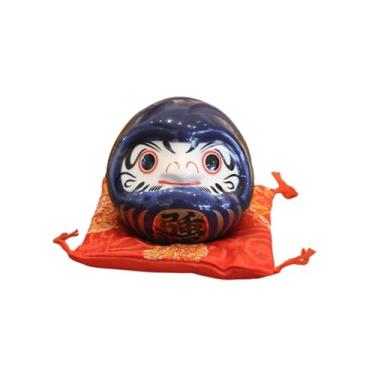 Imagem de IEUDNS Cofrinho Daruma de Cerâmica para Mesa, Boneco Daruma, Cofrinho Inovador, Estatueta Japonesa para Estante, Armário, Bar, Apartamento, Azul
