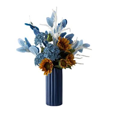 Imagem de Flores falsas, flores artificiais, tecido de seda, flores artificiais com vaso de cerâmica, decoração de festa de escritório em casa, decoração de casamento, centros de mesa, conjunto de flores falsas