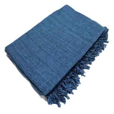 Imagem de Manta Para Sofá Super King Luxo 300x180cm 100% Algodão Tipo Capa Decorativa com Franjas Artesanal(Azul Mesclado)