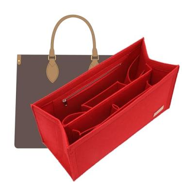Imagem de OAikor Bolsa organizadora compatível com bolsa LV On The Go MM, bolsa organizadora leve de feltro premium, acessórios de bolsa modeladora com zíper, MM, vermelha