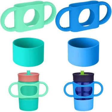 Imagem de NiHome Alça dupla de silicone e bota para copo infantil Owala 340 g 425 g, fácil de instalar para crianças segurarem e treinarem, proteção contra quedas na manga inferior com absorção de choque, 2