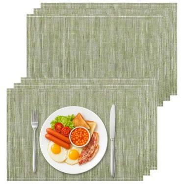 Imagem de Bloss Jogo americano de linho verde, conjunto de tapetes de mesa de 15 a 30 x 45 cm, laváveis e resistentes ao calor, para mesa de jantar, fácil de limpar, para decoração de mesa de jantar e festas de