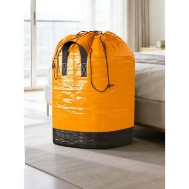 Imagem de Sacos de transporte extra grandes resistentes com alças fortes e fecho de cordão, sacos de armazenamento de roupas resistentes e duráveis, caixas de transporte para suprimentos universitários, laranja