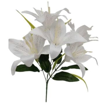 Imagem de Lírio Artificial Realista com 5 Flores, Galho Decorativo para Arranjos, Buquês e Decoração de Ambientes(1,Branco)
