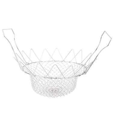 Imagem de Cesta de fritura dobrável de aço inoxidável, cesta multiuso para fritar e coar com alça suspensa para fritar, branquear e enxaguar alimentos