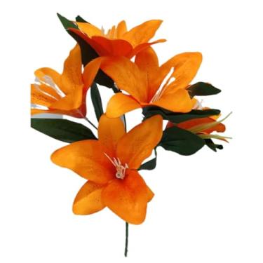 Imagem de Lírio Artificial Realista com 5 Flores, Galho Decorativo para Arranjos, Buquês e Decoração de Ambientes(1,Terracota novo)