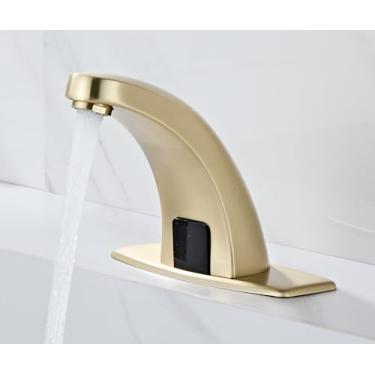 Imagem de Torneira de banheiro sem toque Sensor de movimento automático Grifo automático del Sensor Robinet capteur automatique com tampa de furo Placa de deck dourada CEC DOE