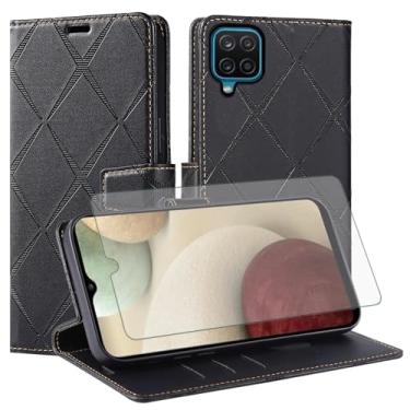 Imagem de Asuwish Capa de telefone para Samsung Galaxy A12/M12 capa carteira com protetor de tela de vidro temperado PU couro sintético flip porta-cartão de crédito slot suporte robusto celular A 12 5G A-12 S12