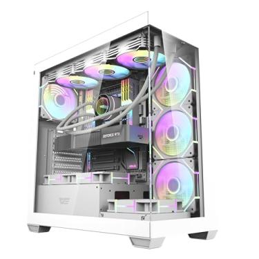 Imagem de darkFlash DS900 ATX Mid-Tower Gaming PC, design de vidro temperado duplo, 1 ventilador PWM pré-instalado (não RGB), porta frontal tipo C, suporta radiador de 360 mm, branco