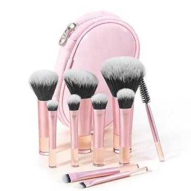 Imagem de Conjunto de 10 pincéis de maquiagem para viagem com bolsa, pincéis cosméticos portáteis para base, blush, sombra, itens essenciais para viagens para mulheres