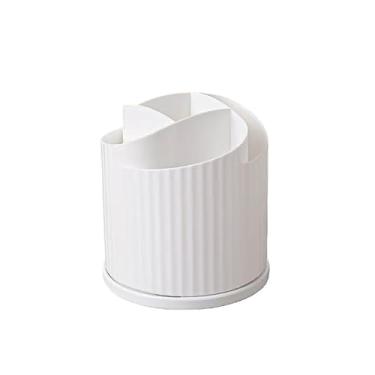 Imagem de Suporte giratório de pincéis de maquiagem, organizador de cosméticos giratório de 360° para penteados – caixa de armazenamento de mesa para pincéis, batons, sombras, canetas (branco, 10,5 × 11,2 cm)
