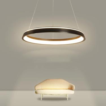 Imagem de Luminária pendente redonda de LED com anel, moderna, dimerizável, com controle remoto, para cozinha, sala de jantar, escritório, bar, altura ajustável (preta).