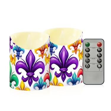 Imagem de Wassud Pacote com 2 velas sem chama de carnaval com controle remoto, velas realistas cintilantes com temporizador, velas decorativas para Natal, casamento, festa, decoração de casa, pequenas