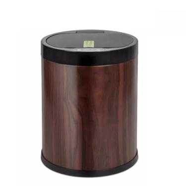 Imagem de KEG801302 Caixote do lixo novo estilo chinês sensor inteligente lixeira com tampa casa sala de estar grão de madeira quarto alto valor escritório luz luxo luxo luxo latas de lixo lixo cozinha lixo