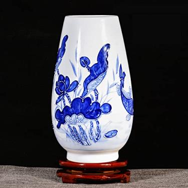Imagem de SGeneE Chinoiserie Vaso de porcelana azul e branco Jingdezhen arranjo de flores de porcelana chinês antigo decoração de sala de estar vaso de porcelana presente (E)
