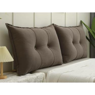 Imagem de Almofada de Leitura Cabeceira em Chenille, Encosto Triangular Grande para Cama Box e Sofá, Travesseiro de Costas com Capa Lavável para Leitura e TV(Café,60x80cm 2pcs)