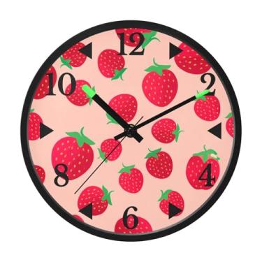 Imagem de STAYTOP Delicious Strawberries Relógio de parede LED para quarto com brilho noturno, relógios de parede silenciosos de 30 cm para decoração de sala de estar, controle de som, relógio de parede moderno
