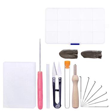 Imagem de 15 PCS Kit de Início para Feltro com Agulha Fibra Fio Suprimentos Artesanato DIY Uso em Casa Escritório Arte Inclui Agulhas Tesouras Protetores Dedos Tapete Caixa Armazenamento Carimbo Madeira Punhão