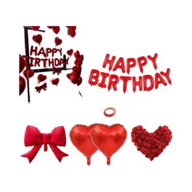 Imagem de Conjunto De Balões De Aniversário Vermelhos Com Laço Coração De Amor E