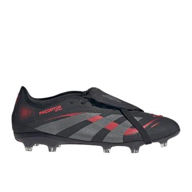 Imagem de adidas Tênis de futebol Predator Pro Foldover Tongue Firm Ground - Desempenho aprimorado com lingueta dobrável e barbatanas de borracha Strikeskin, Preto/cinza/vermelho lúcido, 38 BR
